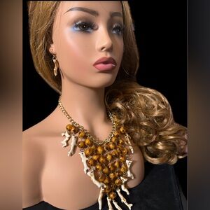 BEAUTIFUL FASHION LEOPARD AND BONE NECKLACE EARRING SET